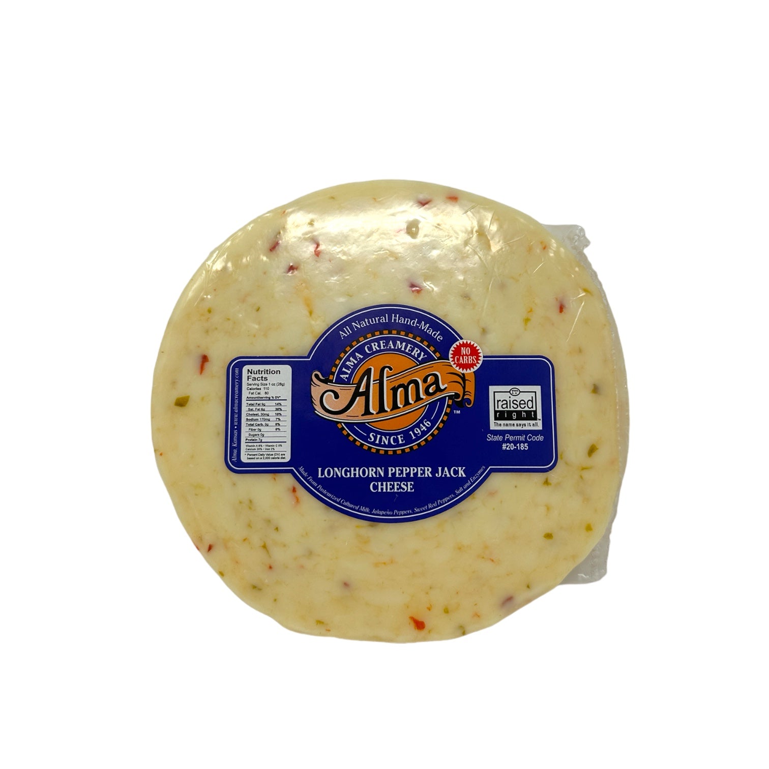 Longhorn Pepper Jack Cheese 1 LB. - Alma Creamery